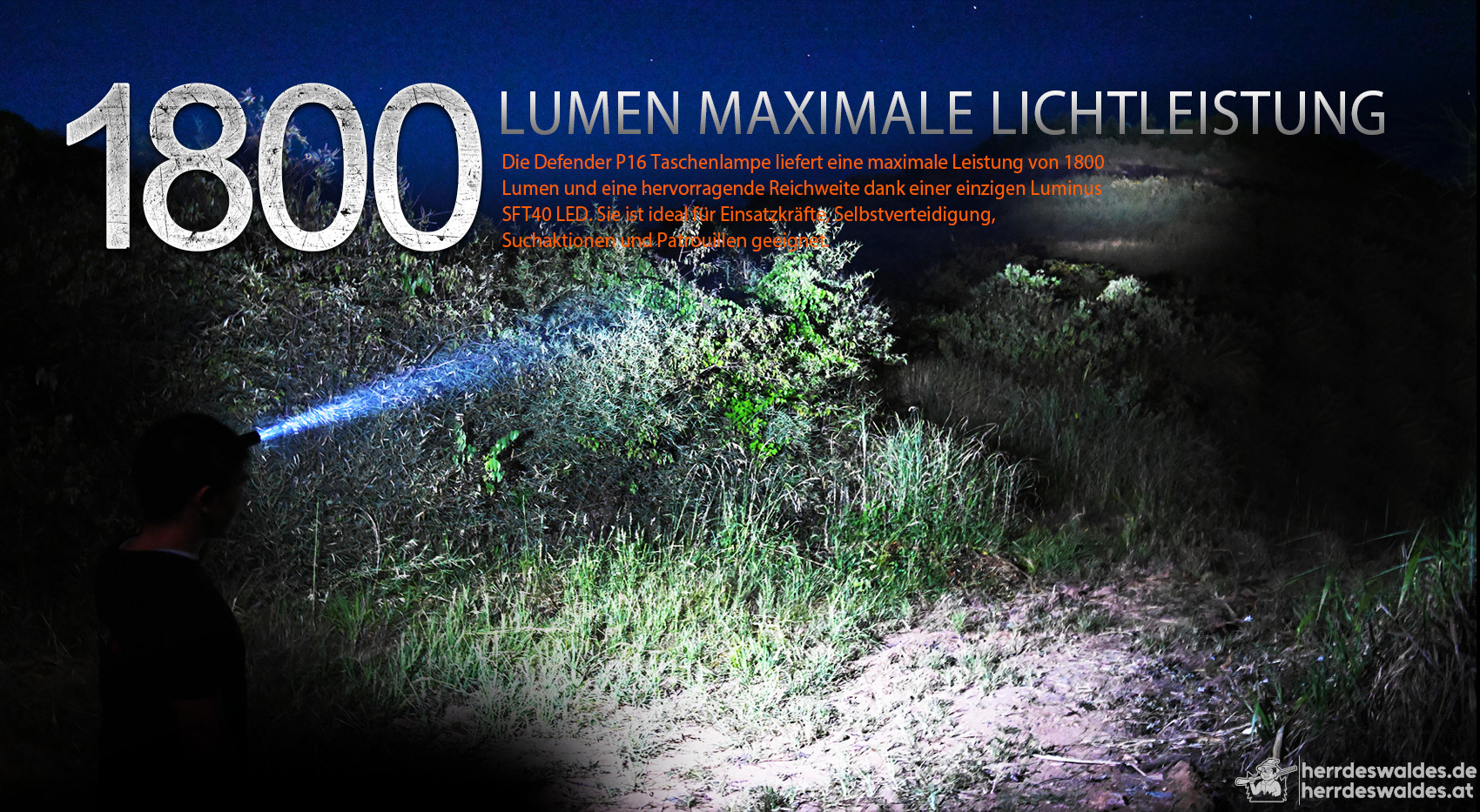 AceBeam Defender P16, 1800 lm, Schwarz – Taktische LED-Taschenlampe