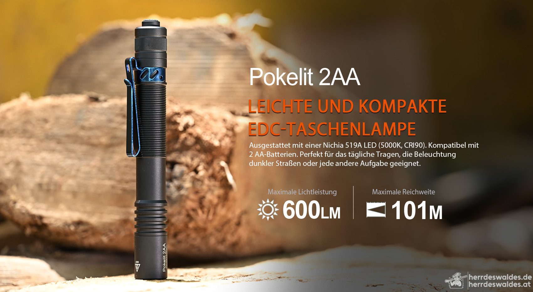 AceBeam Pokelit 2AA, 600 lm, Schwarz – LED-Taschenlampe, Schwarz