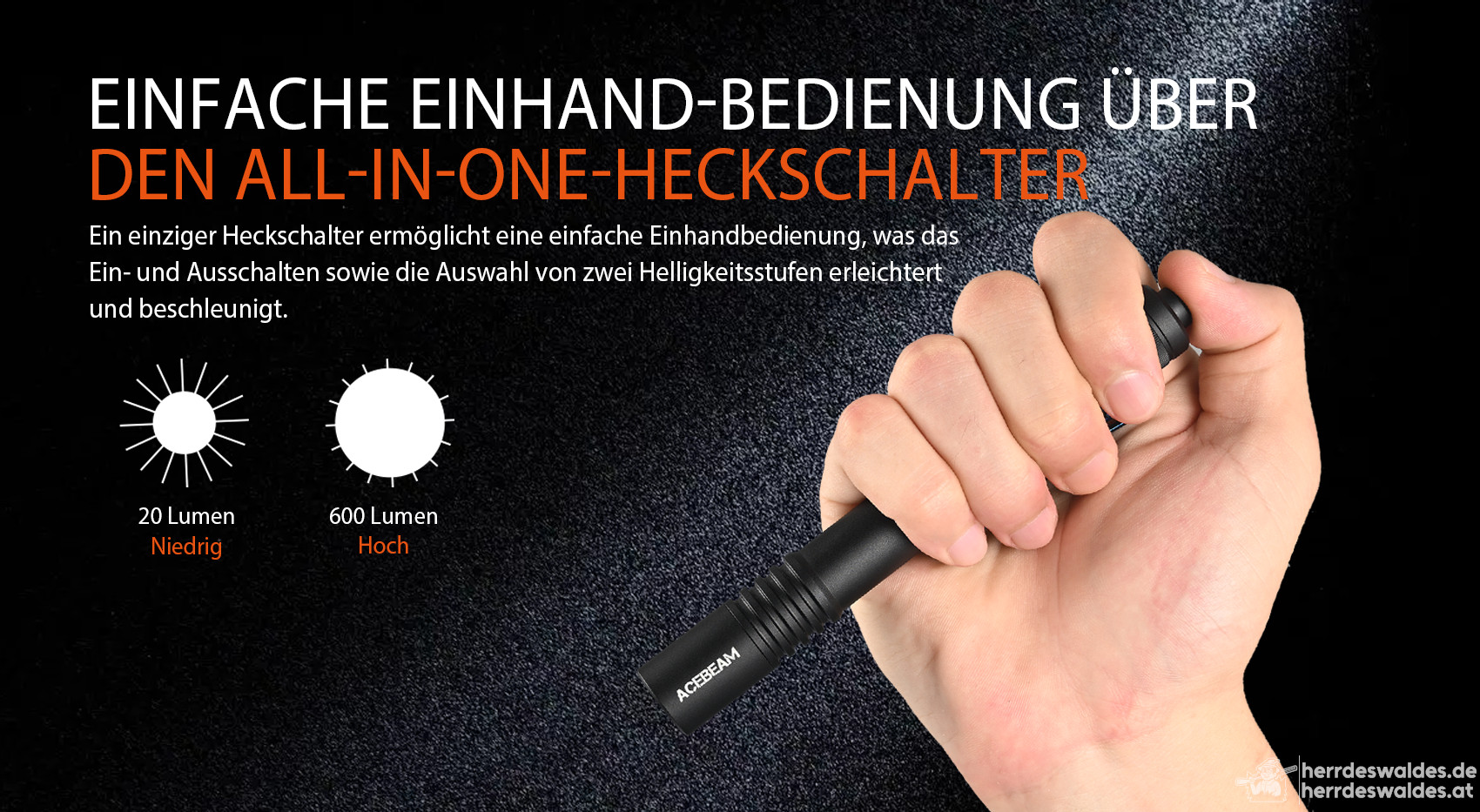 AceBeam Pokelit 2AA, 600 lm, Schwarz – LED-Taschenlampe, Schwarz