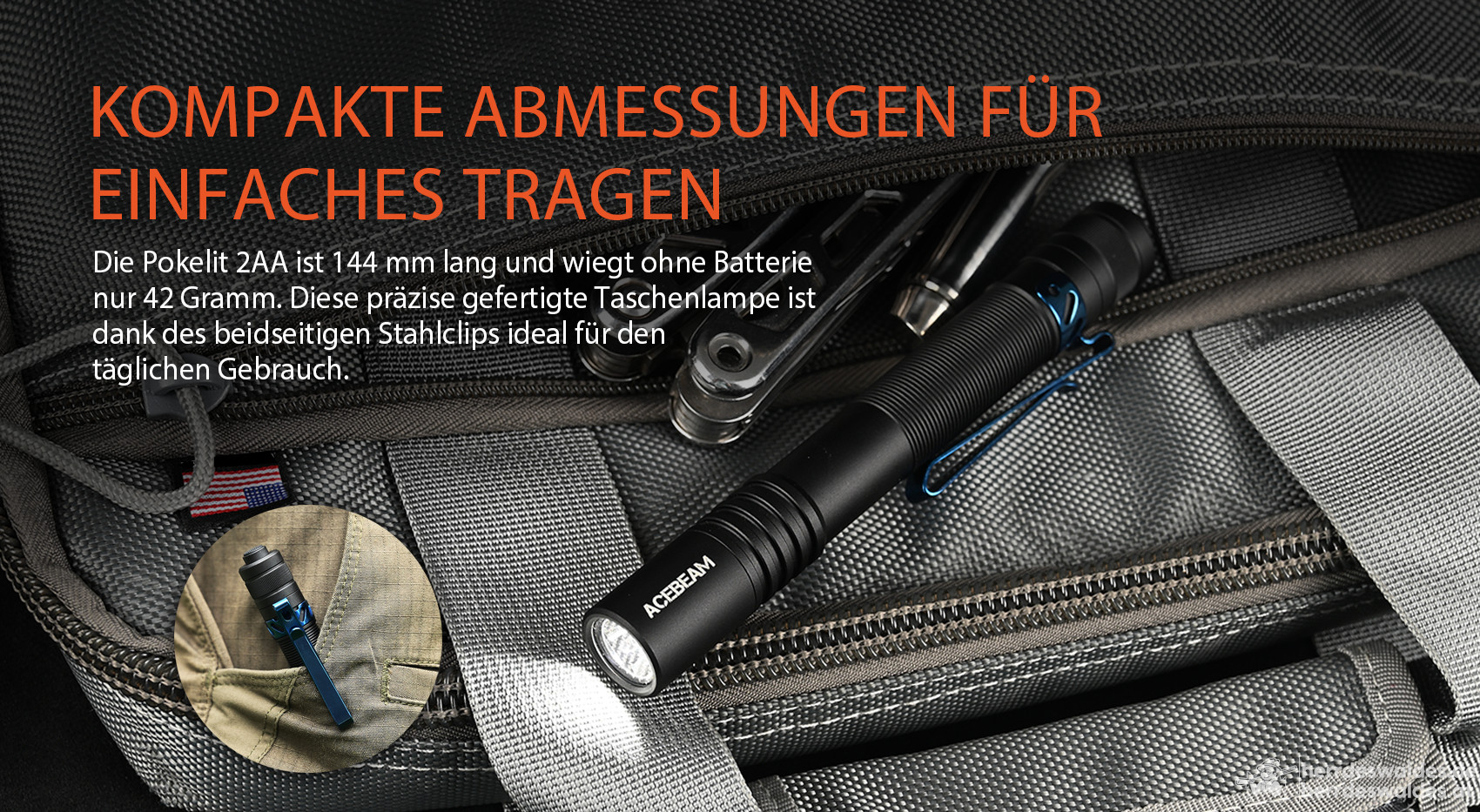 AceBeam Pokelit 2AA, 600 lm, Schwarz – LED-Taschenlampe, Schwarz