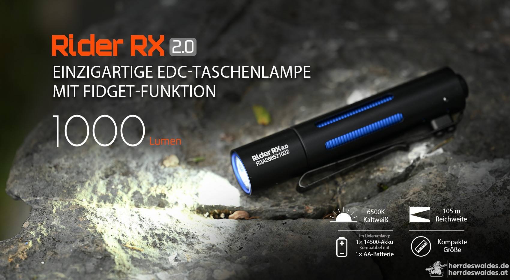 AceBeam Rider RX 2.0 AL, 1000 lm, schwarz - LED-Taschenlampe, schwarz