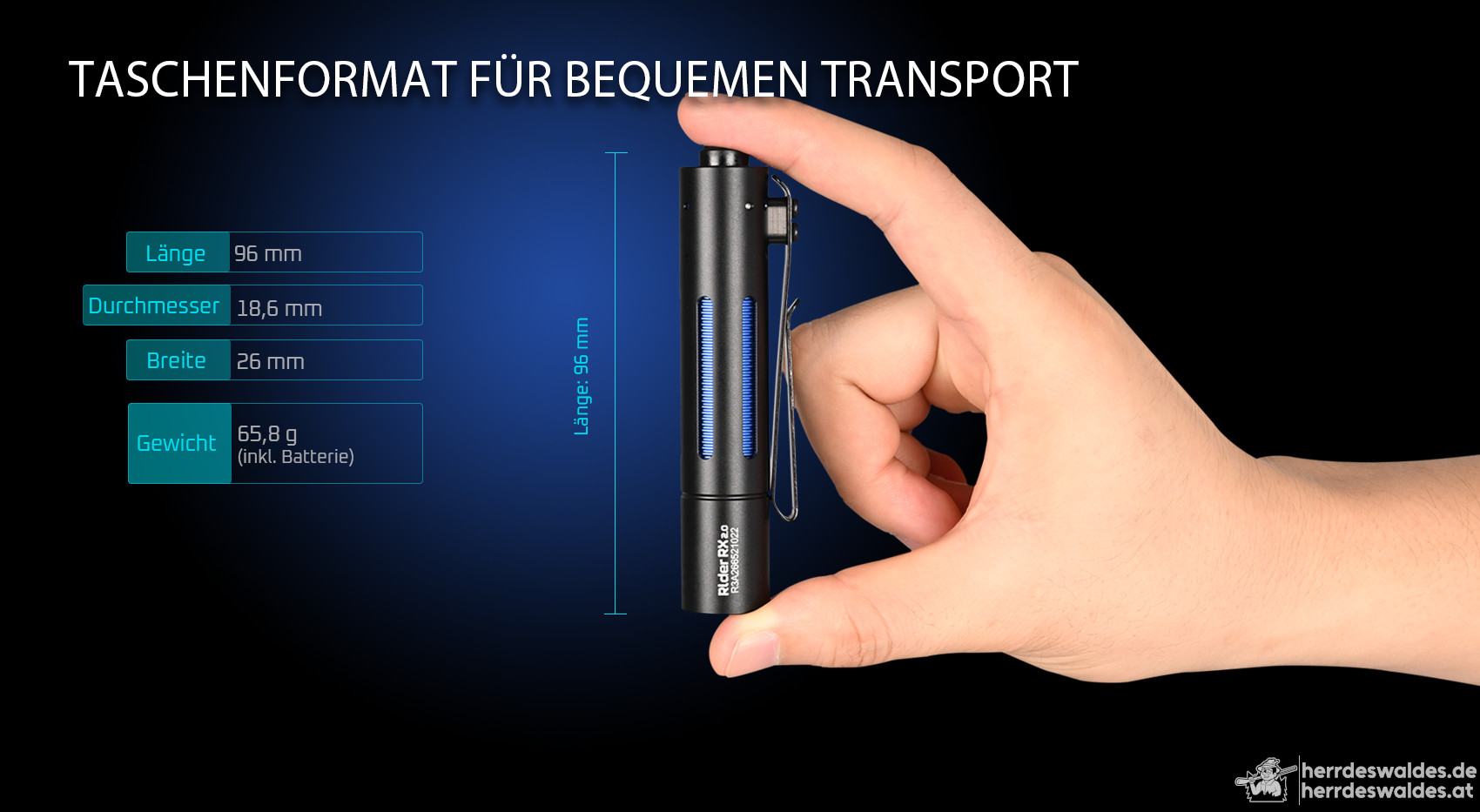 AceBeam Rider RX 2.0 AL, 1000 lm, schwarz - LED-Taschenlampe, schwarz