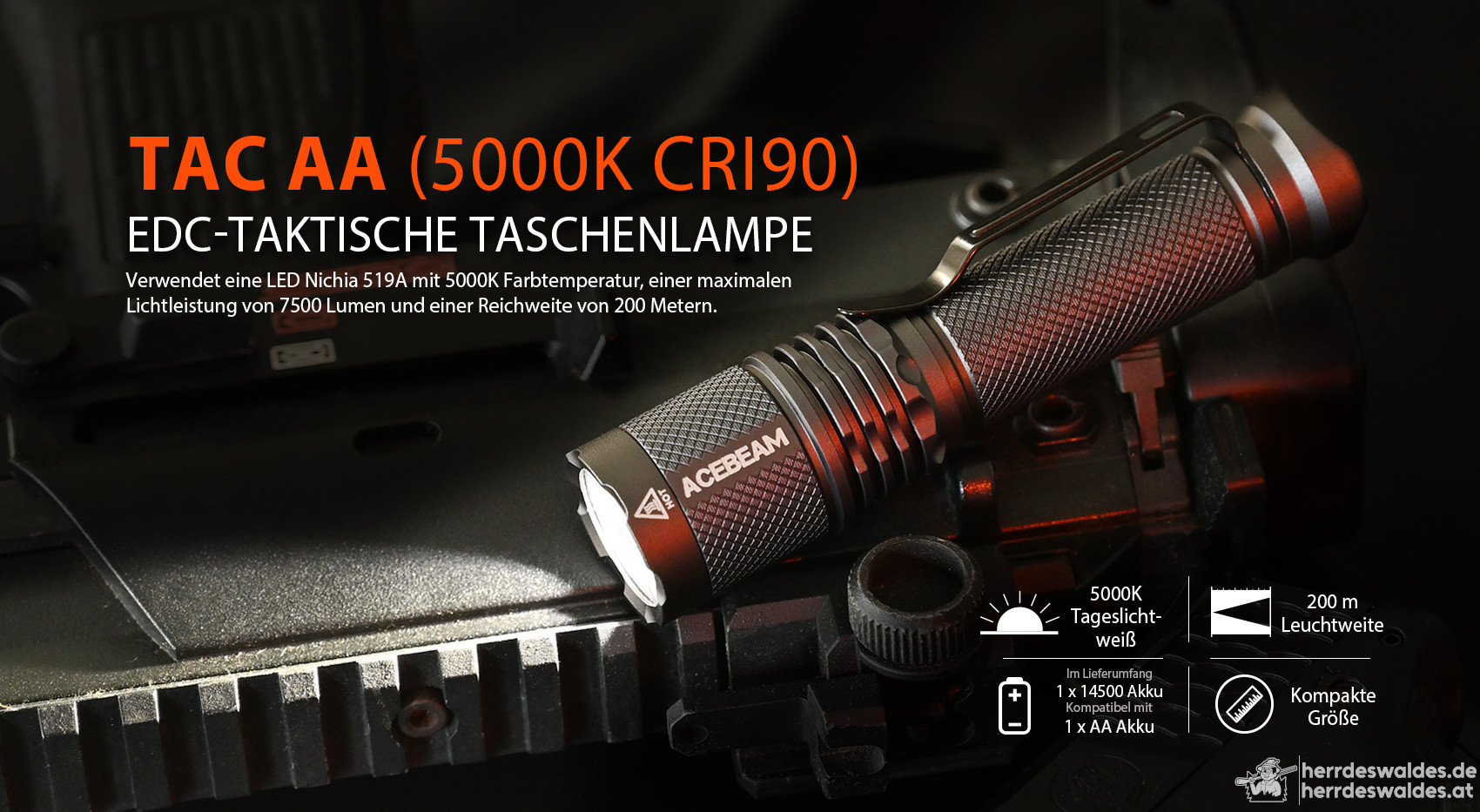 AceBeam TAC AA, 750 lm, Coyote - Taktische Taschenlampe, Beige