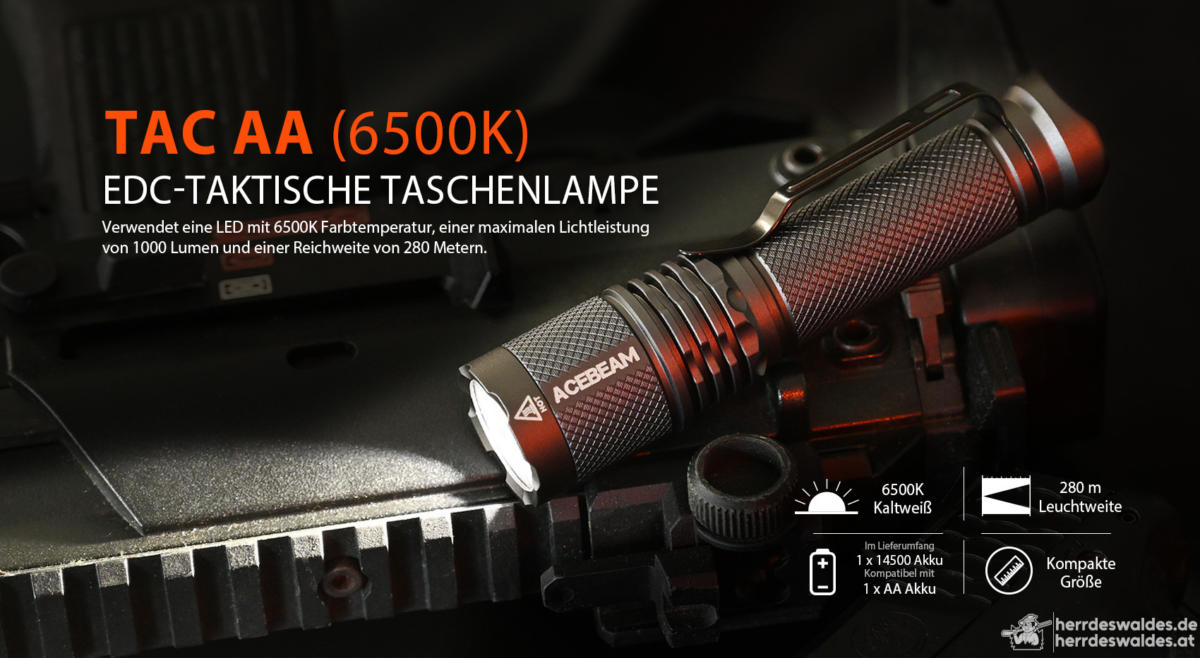 AceBeam TAC AA, 1000 lm, Grün – Taktische Taschenlampe, Grün