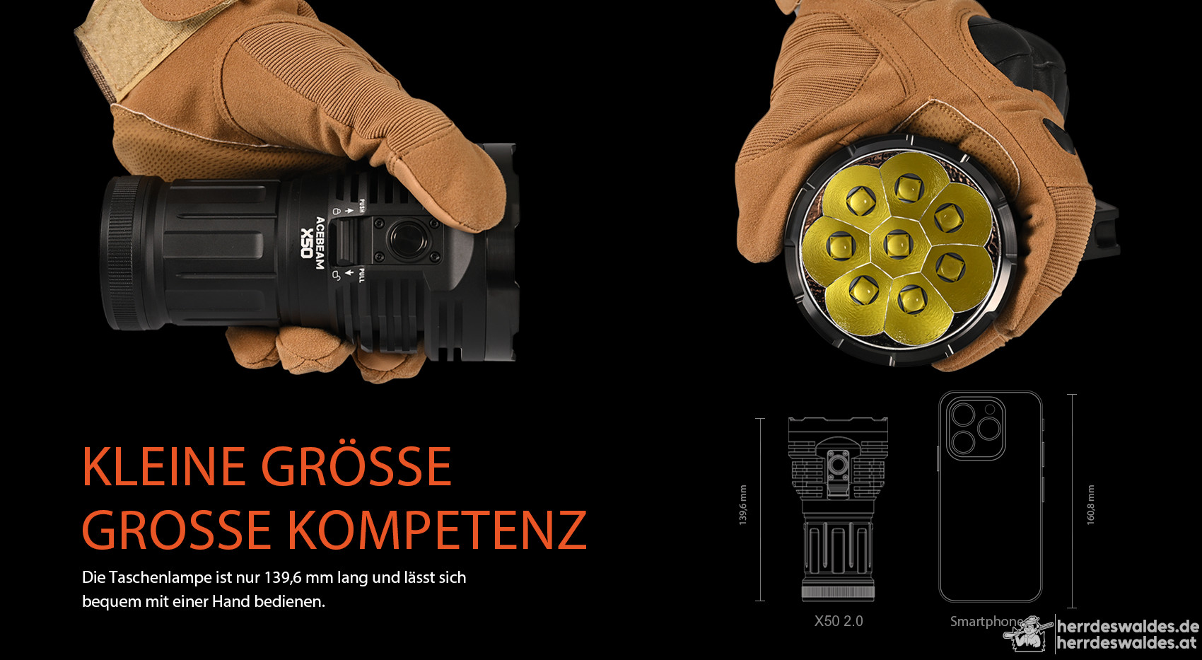 AceBeam X50 2.0, 45000 lm, Schwarz – LED-Taschenlampe