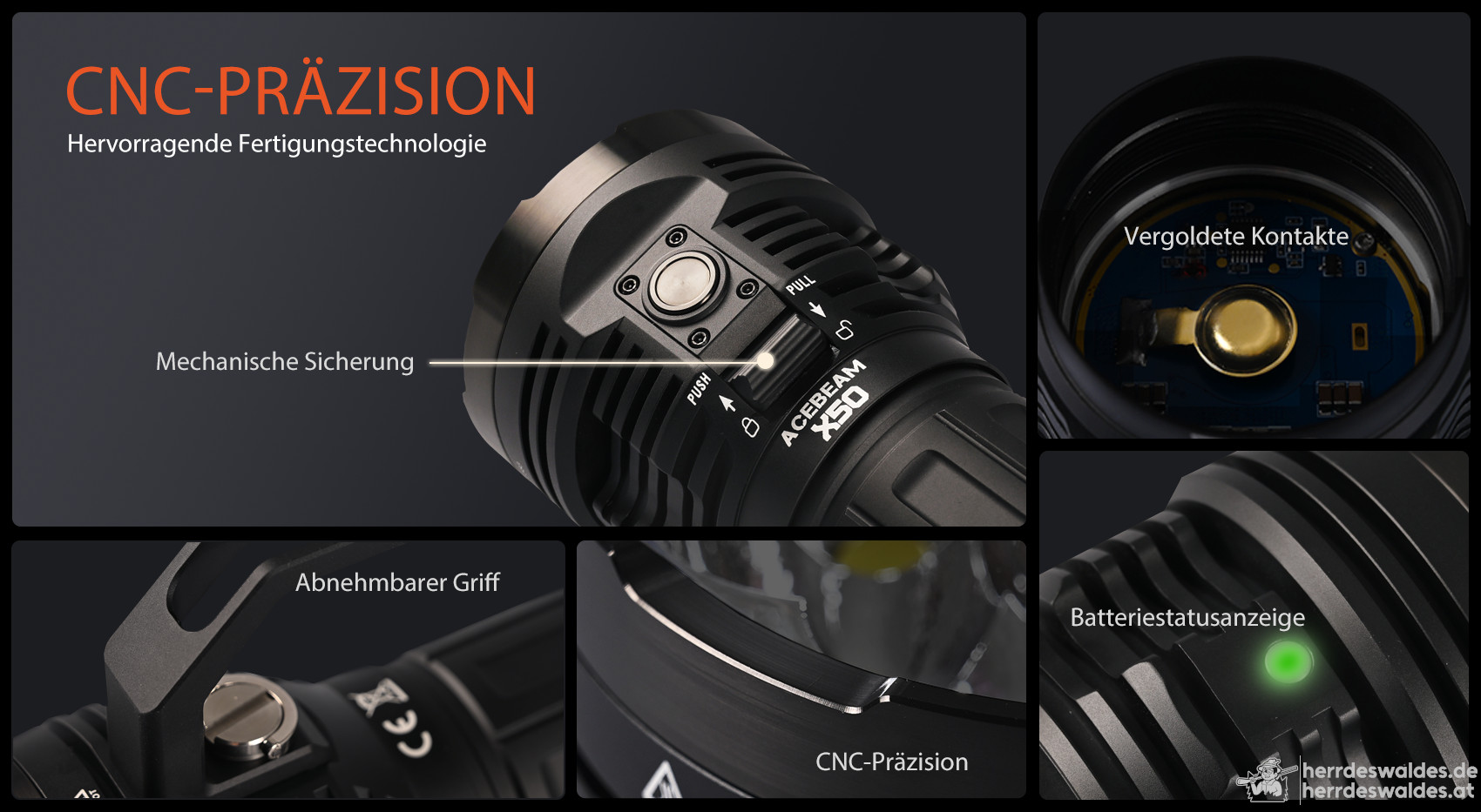 AceBeam X50 2.0, 45000 lm, Schwarz – LED-Taschenlampe