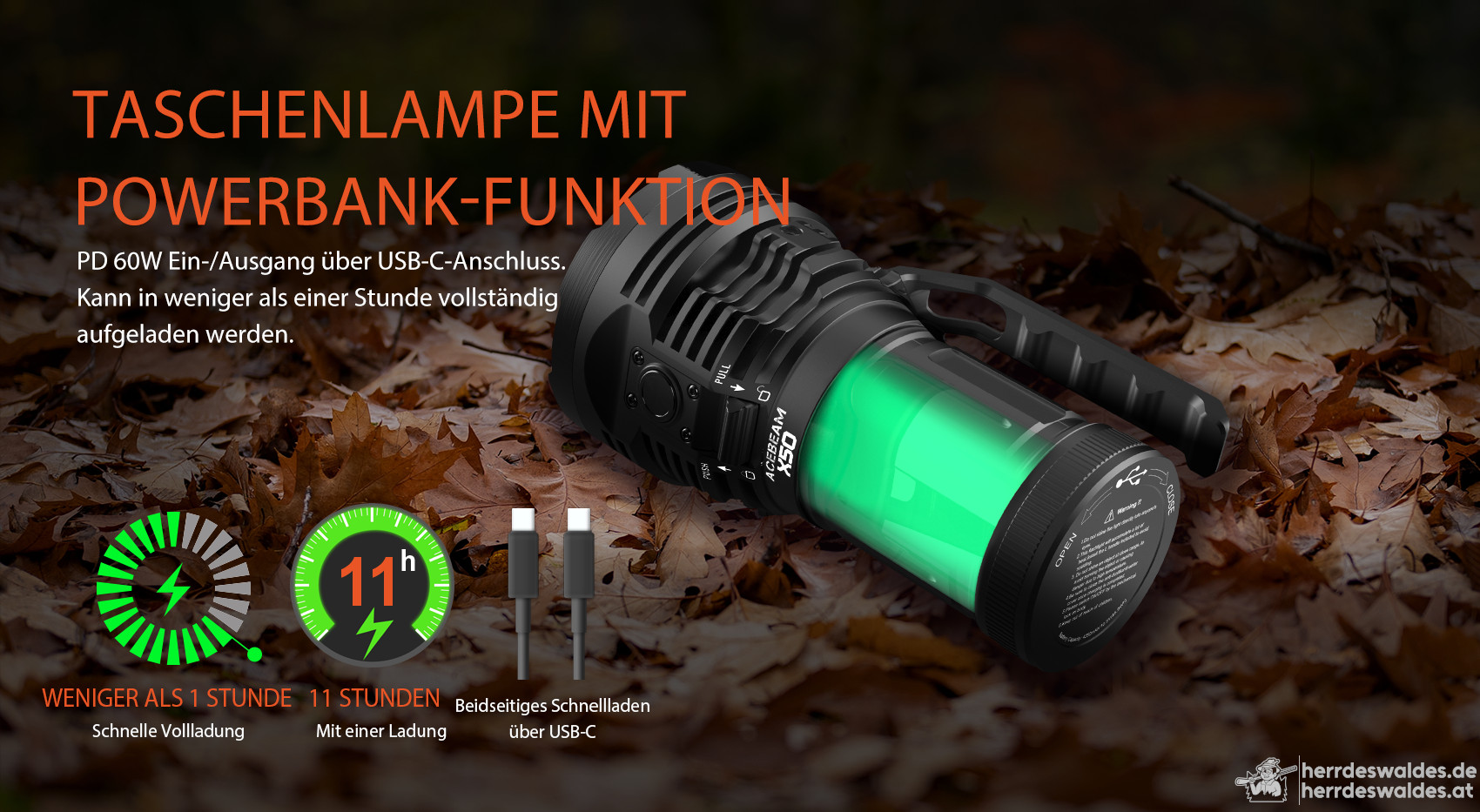 AceBeam X50 2.0, 45000 lm, Schwarz – LED-Taschenlampe