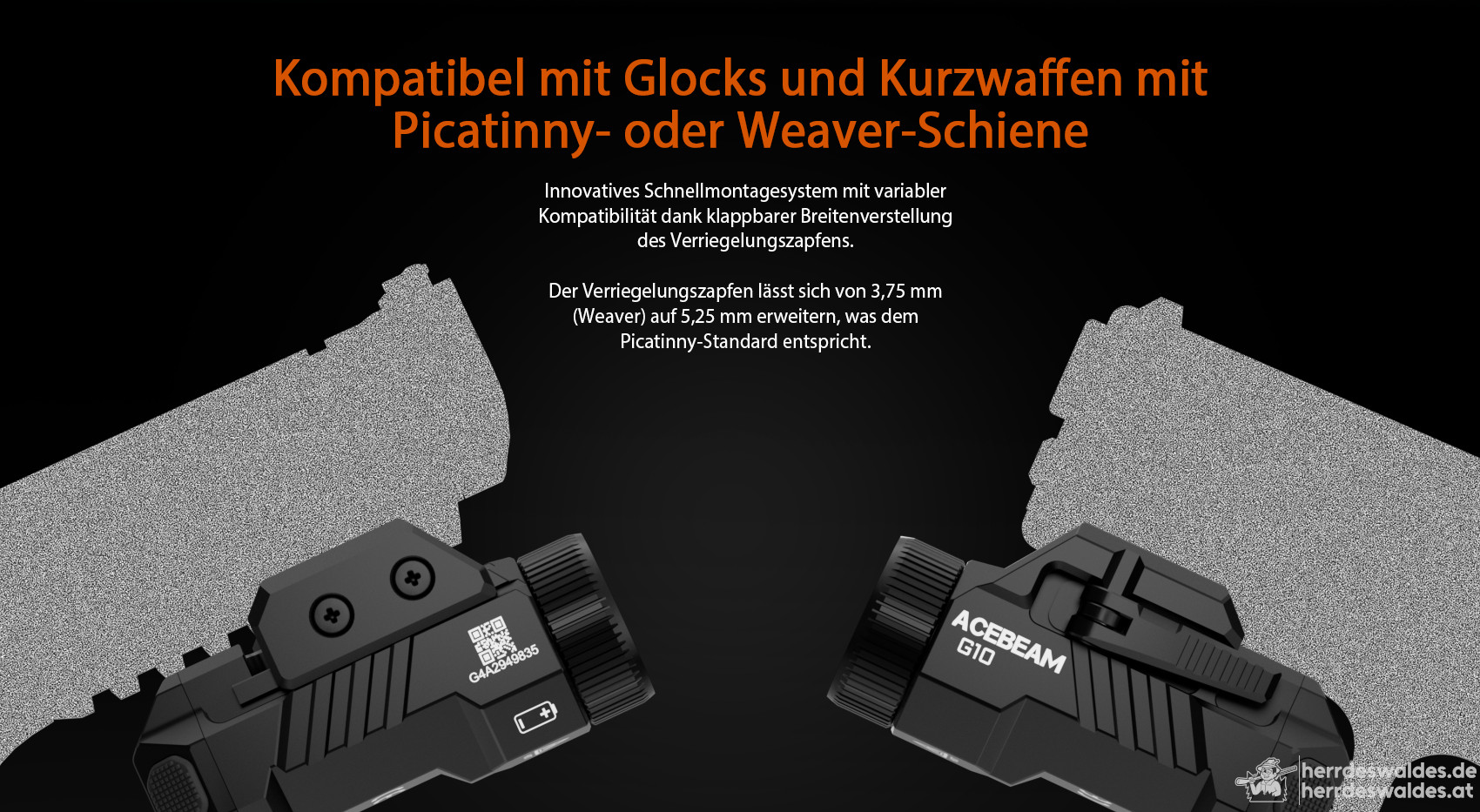 AceBeam G10, 600 lm, schwarz – LED-Taschenlampe für Picatinny/Weaver-Schiene, Schnellspannmontage