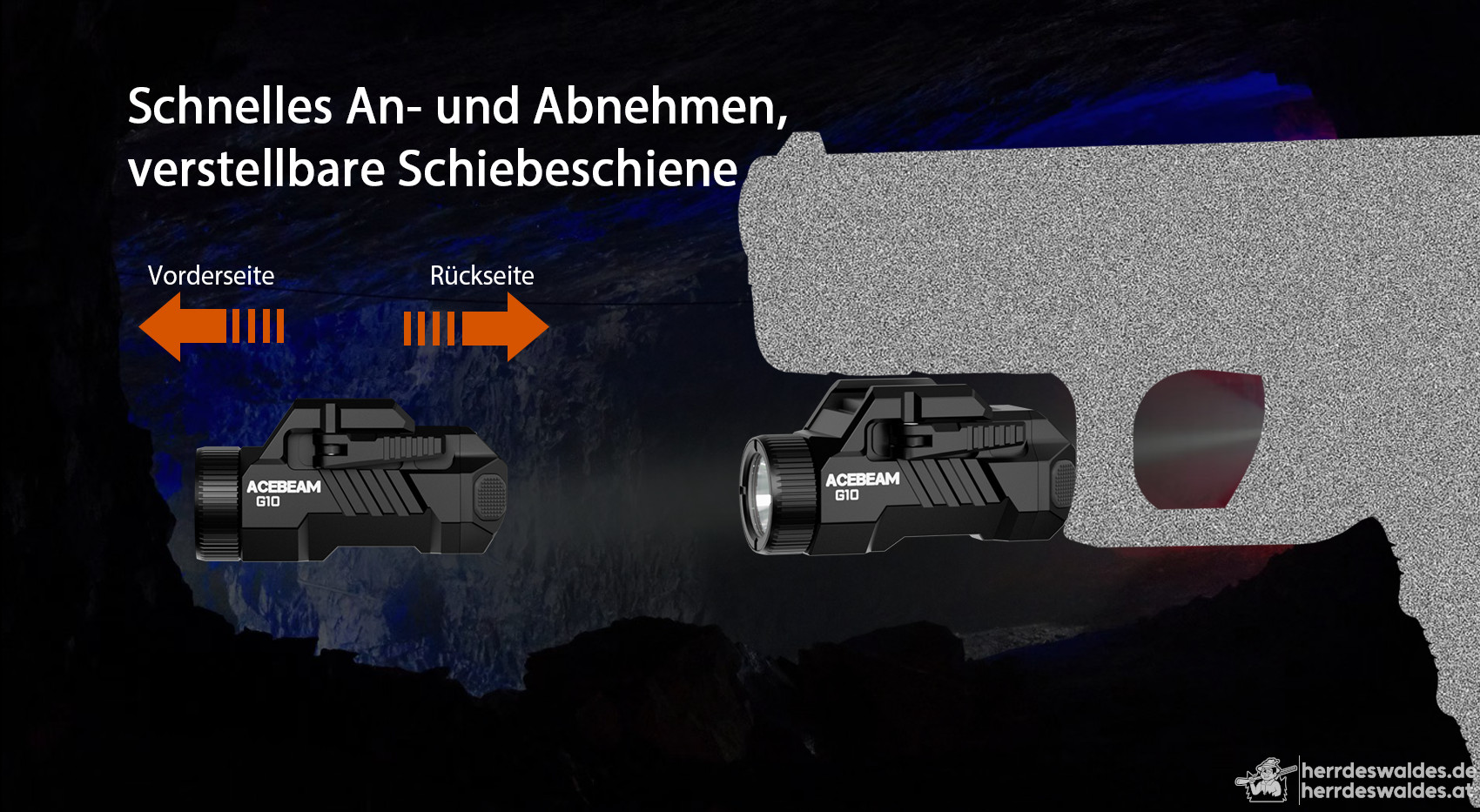 AceBeam G10, 600 lm, schwarz – LED-Taschenlampe für Picatinny/Weaver-Schiene, Schnellspannmontage