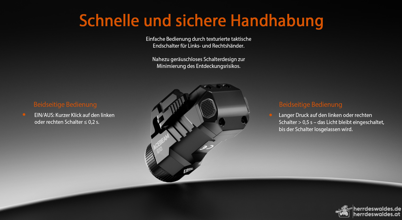 AceBeam G10, 600 lm, schwarz – LED-Taschenlampe für Picatinny/Weaver-Schiene, Schnellspannmontage