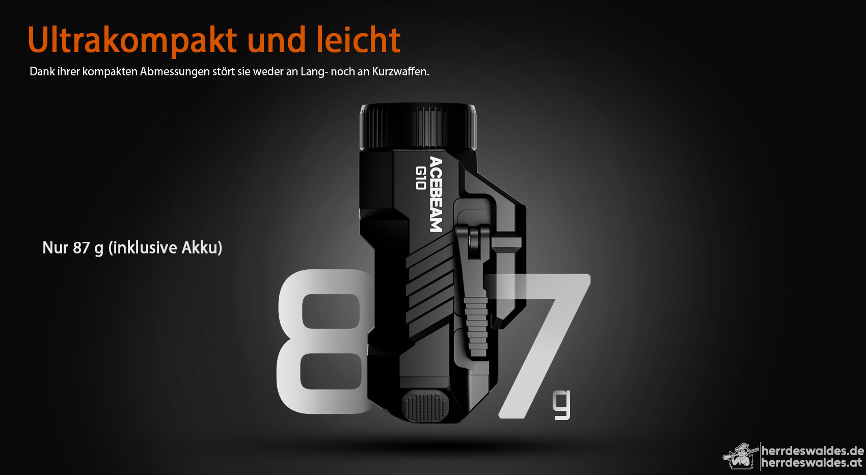 AceBeam G10, 600 lm, schwarz – LED-Taschenlampe für Picatinny/Weaver-Schiene, Schnellspannmontage