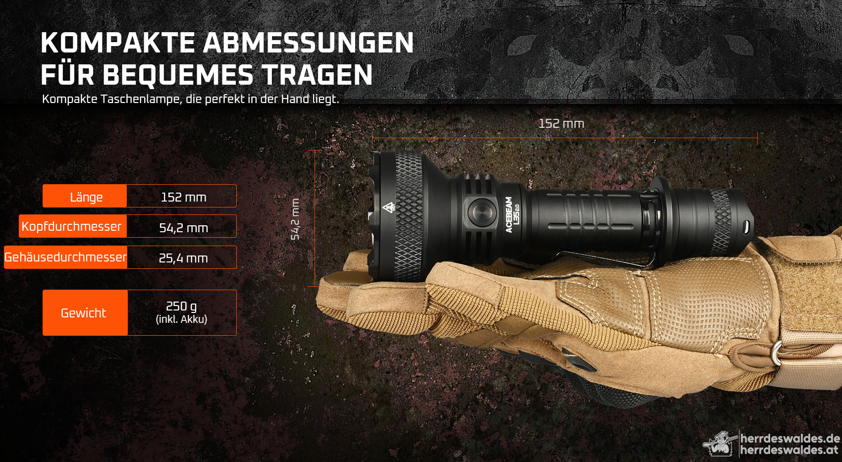 AceBeam L35 2.0, 5000 lm, schwarz – Taktische LED-Taschenlampe, Schwarz