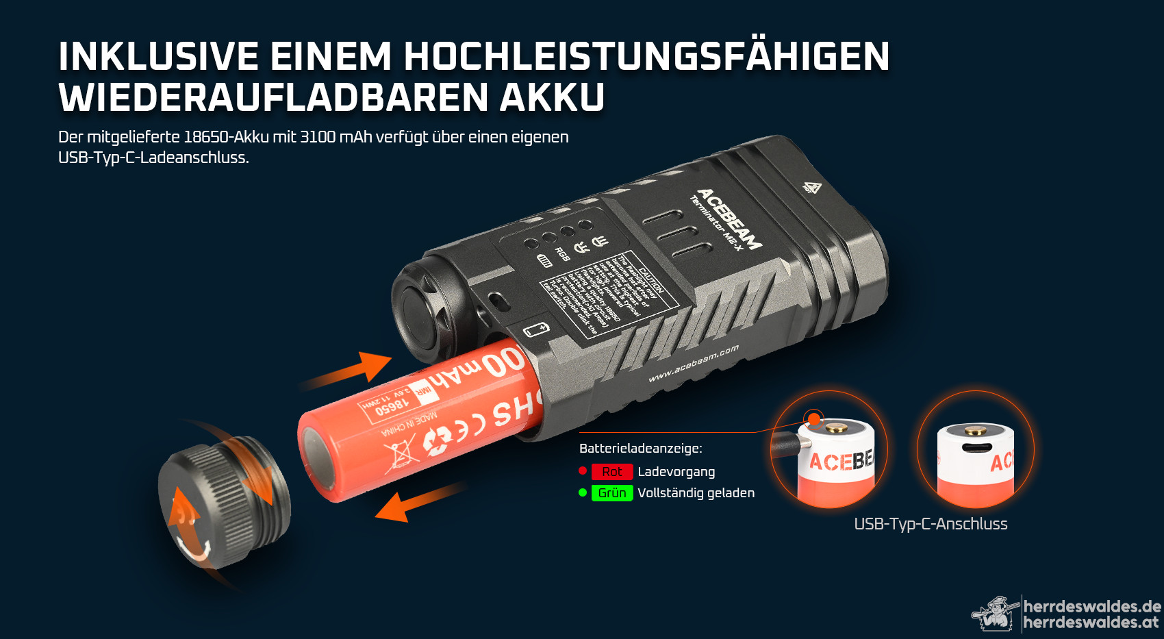 AceBeam Terminator M2-X, 3200 lm, grün - LED Dual-Taschenlampe mit Spot-Reflektor