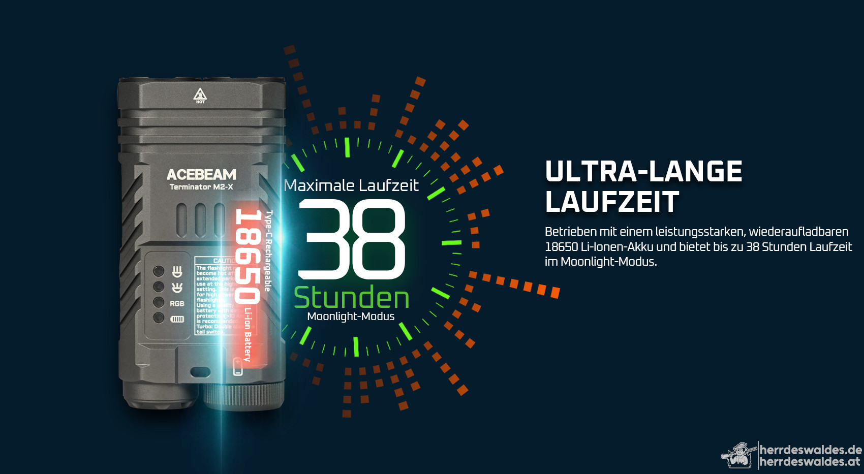 AceBeam Terminator M2-X, 3200 lm, grün - LED Dual-Taschenlampe mit Spot-Reflektor