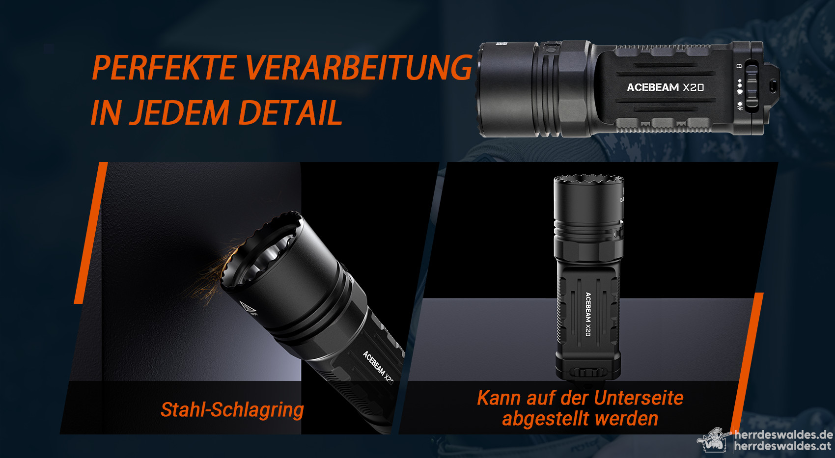 AceBeam X20, 8000 lm, schwarz - Taktische LED-Taschenlampe, schwarz