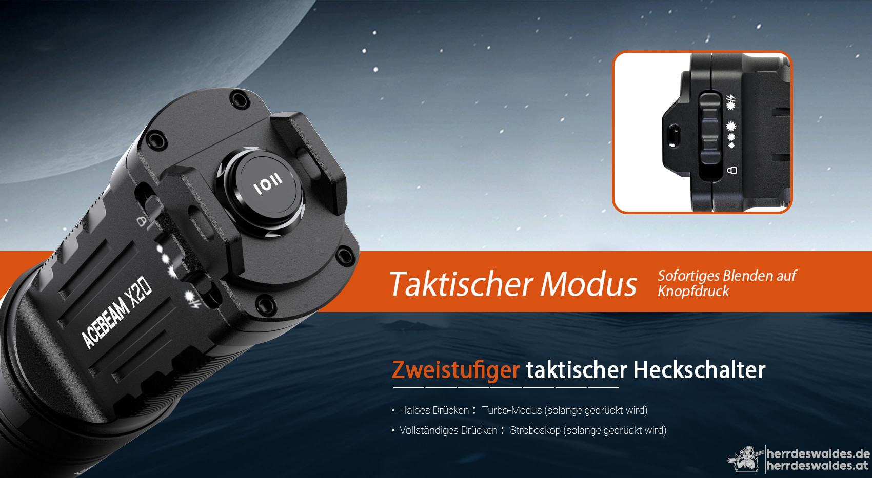 AceBeam X20, 8000 lm, schwarz - Taktische LED-Taschenlampe, schwarz