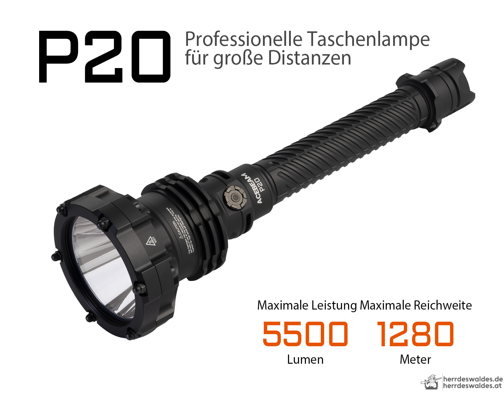 AceBeam P20, 5500 lm, schwarz - Taktische LED-Taschenlampe, schwarz