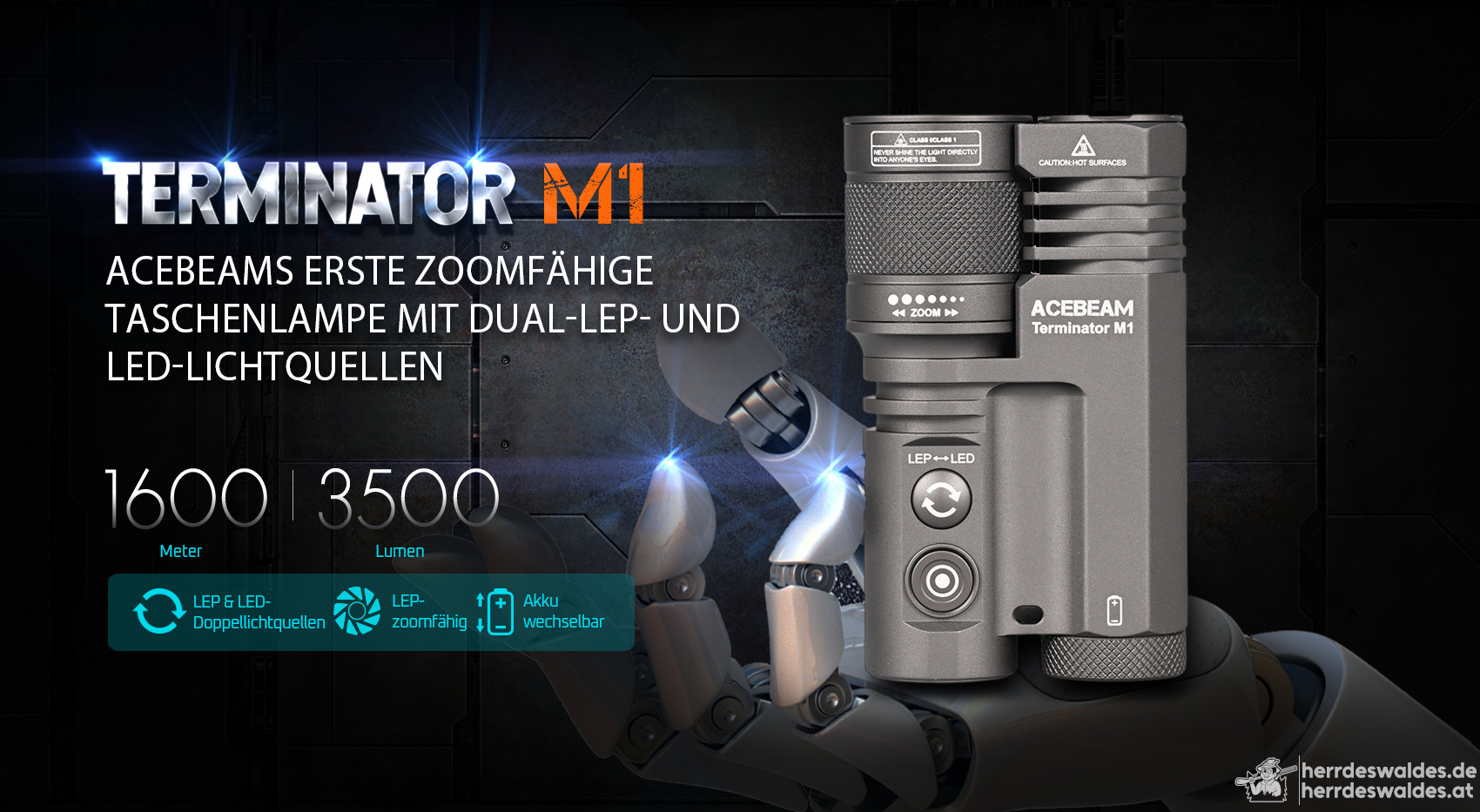 AceBeam Terminator M1, 3500 lm, MAO – LEP- und LED-Taschenlampe mit Zoom
