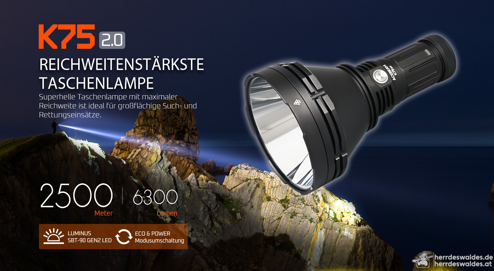 AceBeam K75 2.0, 6300 lm, schwarz – LED-Taschenlampe, schwarz