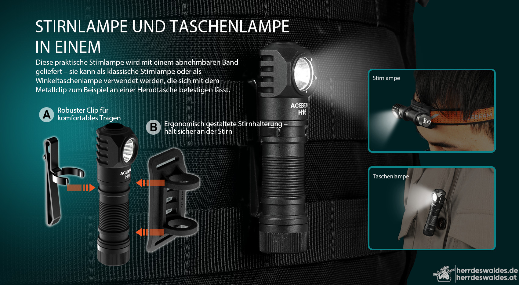 AceBeam H16, 1000 lm, grau - LED-Stirnlampe, grau