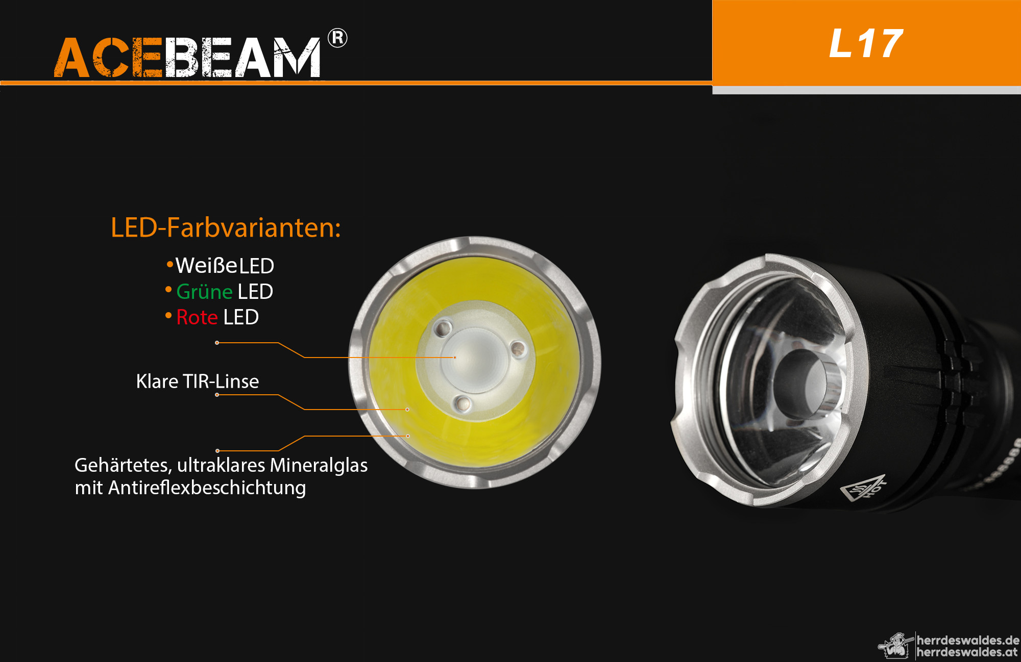 AceBeam L17, 1400 lm – Jagd-LED-Taschenlampe, Schwarz