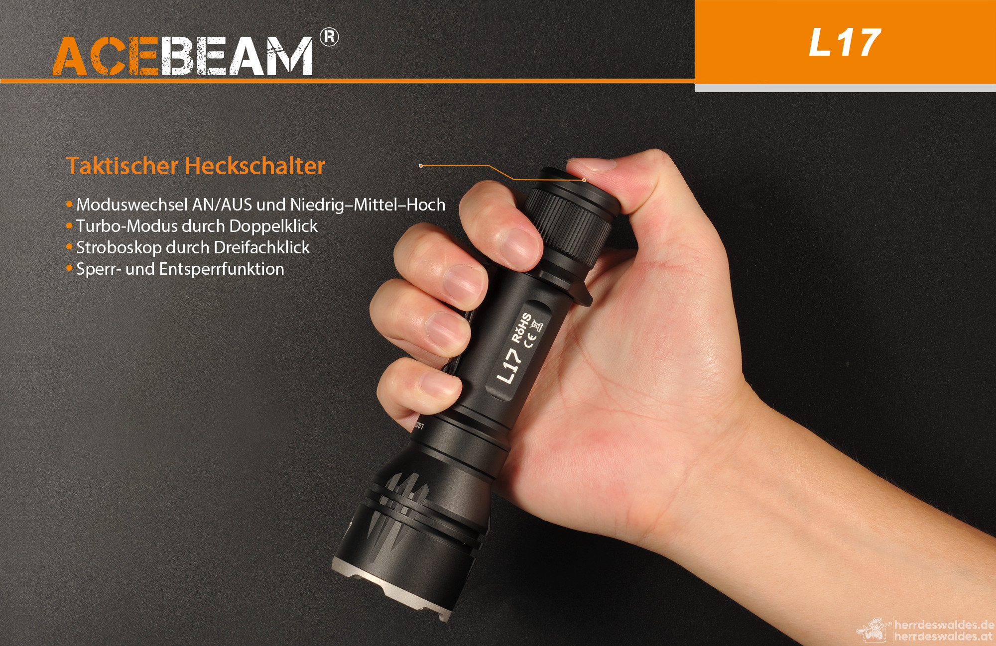 AceBeam L17, 1400 lm – Jagd-LED-Taschenlampe, Schwarz
