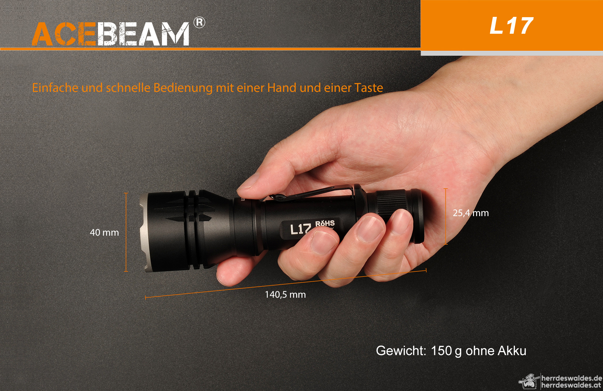 AceBeam L17, 1400 lm – Jagd-LED-Taschenlampe, Schwarz