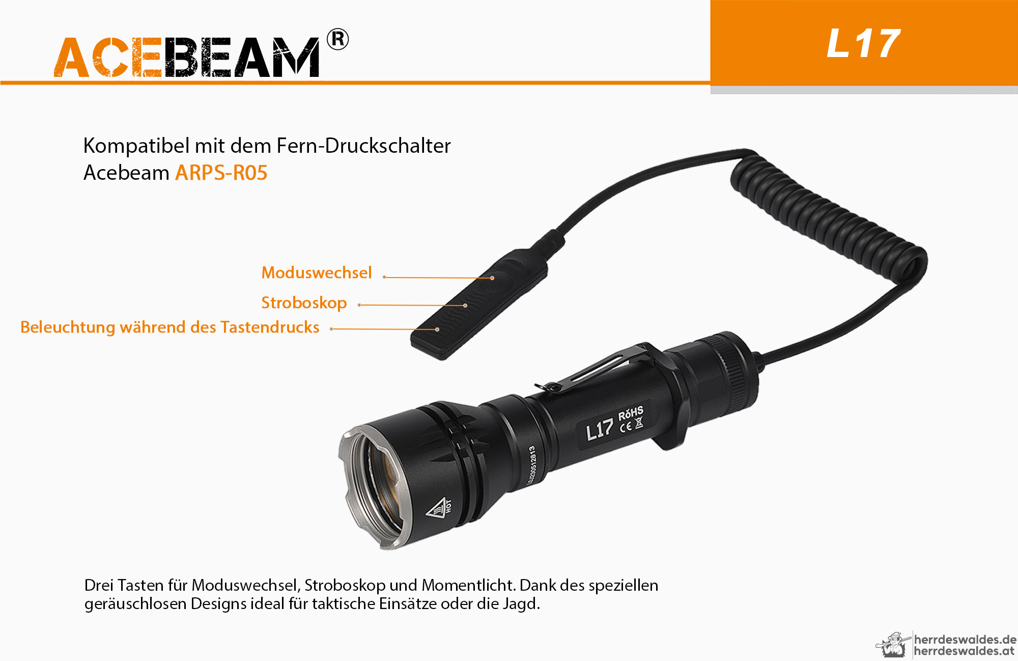 AceBeam L17, 1400 lm – Jagd-LED-Taschenlampe, Schwarz