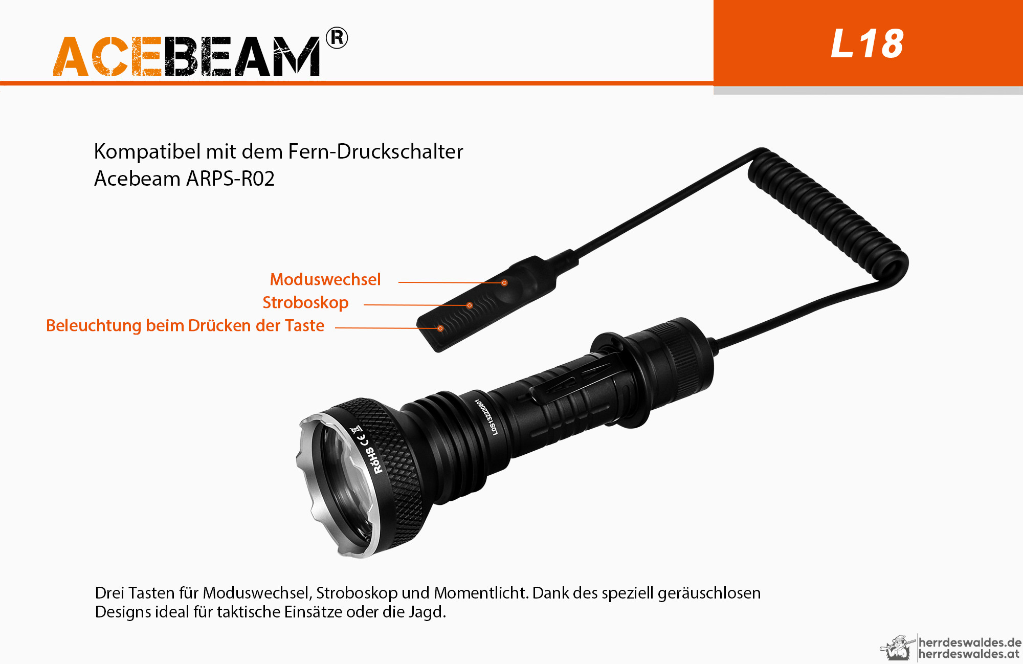 AceBeam L18, 1500 lm – Jagd-LED-Taschenlampe, Schwarz