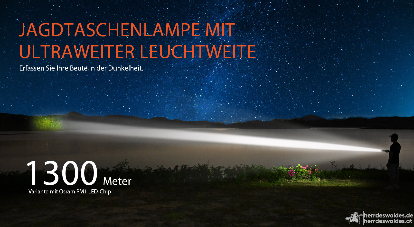 AceBeam L19 2.0, 1650 lm, Osram PM1 – LED-Taschenlampe für die Jagd, Schwarz