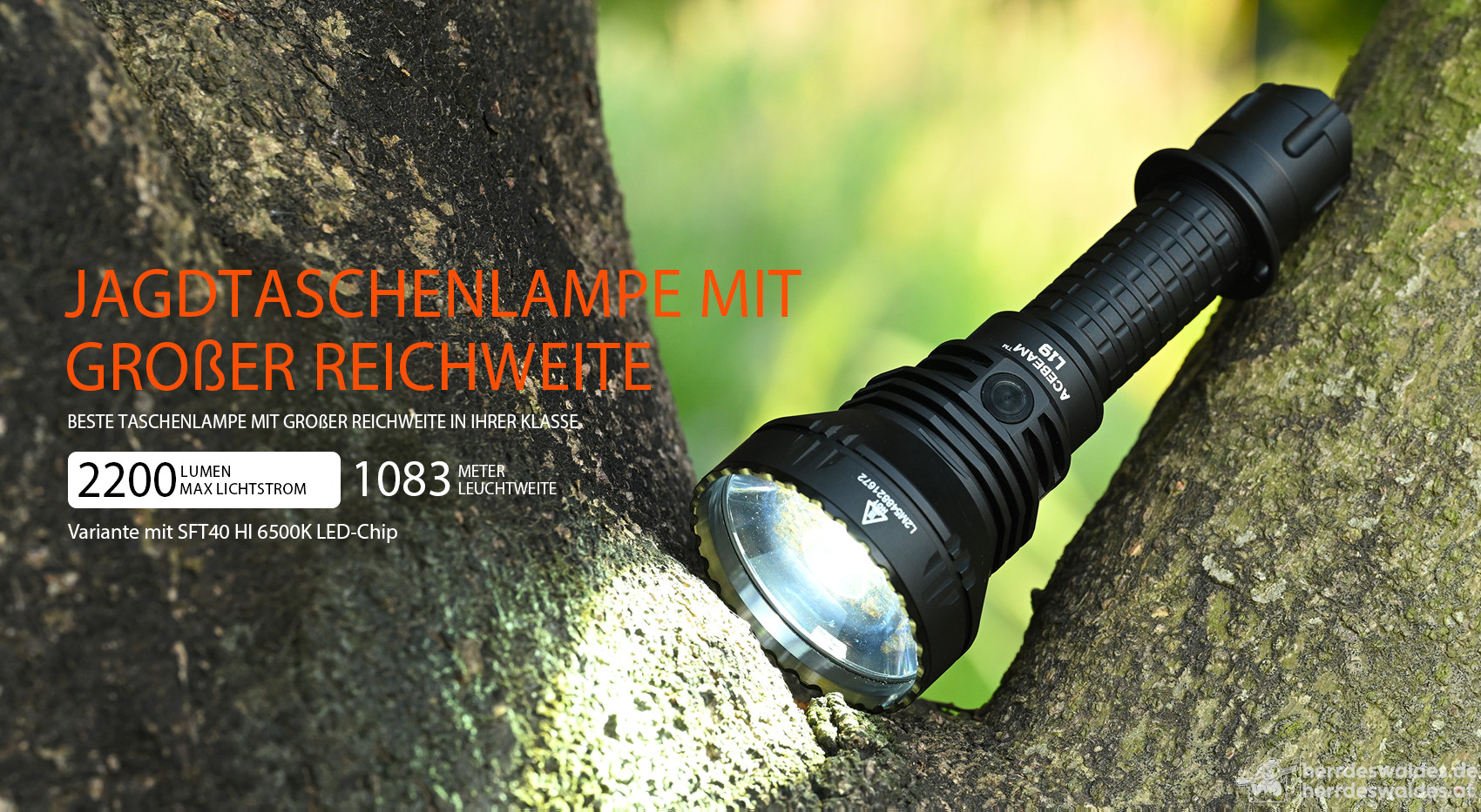 AceBeam L19 2.0, 2200 lm, SFT40 Hi – Jagd-LED-Taschenlampe, Schwarz